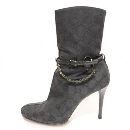 GUCCI Short Boots Shoes GG Canvas EU 39 US 9 Black Authentic