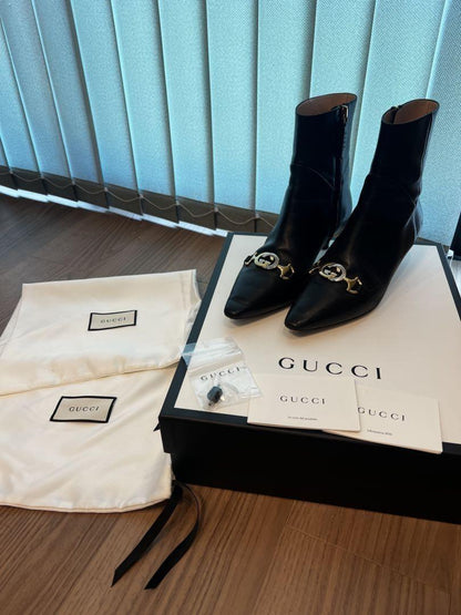 GUCCI Short Boots Shoes EU 35.5 US 5.5 Leather Black Authentic