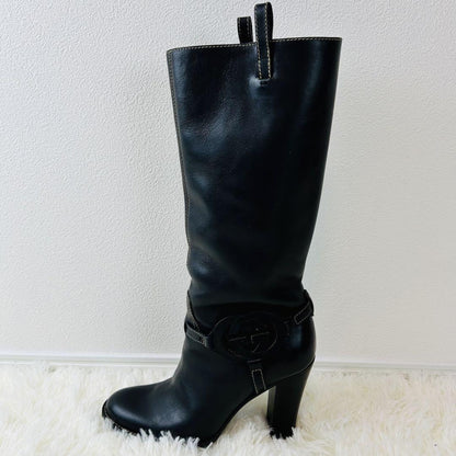 GUCCI Long Boots Shoes Interlocking GG EU 35.5 US 5.5 Black Authentic