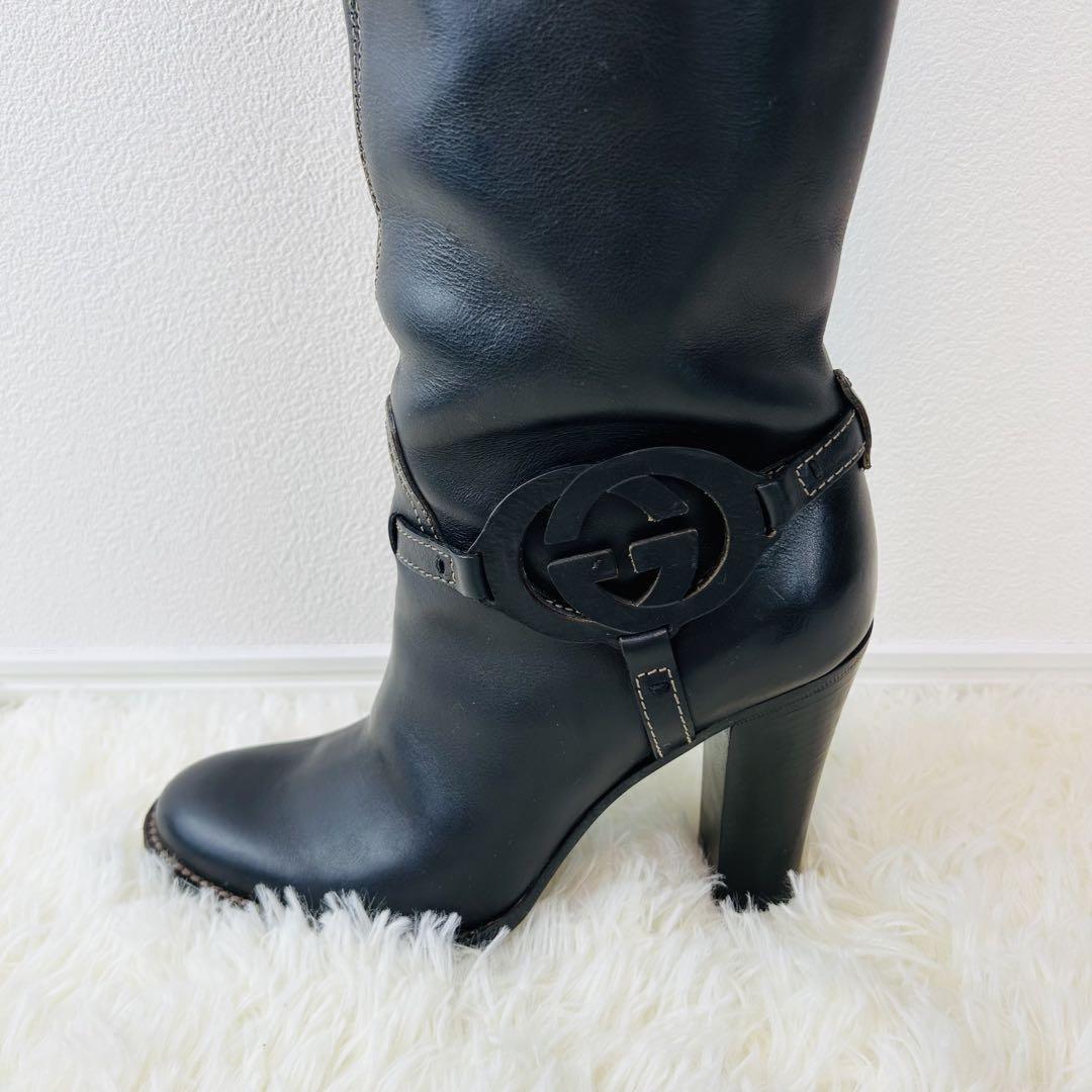 GUCCI Long Boots Shoes Interlocking GG EU 35.5 US 5.5 Black Authentic