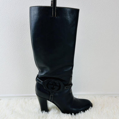 GUCCI Long Boots Shoes Interlocking GG EU 35.5 US 5.5 Black Authentic