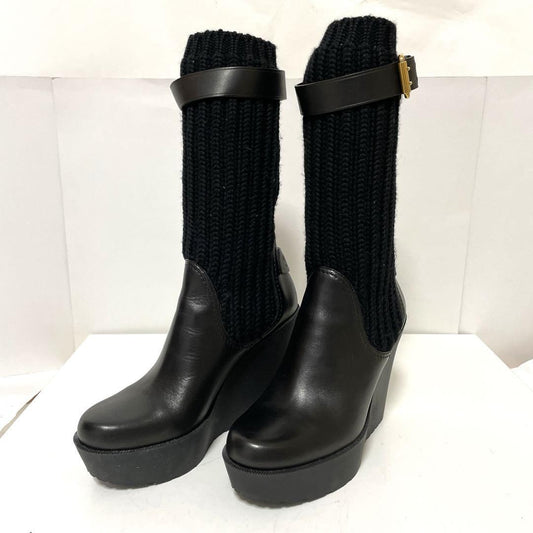 GUCCI Knit Boots Shoes EU 37.5 US 7.5 Leather Black Authentic