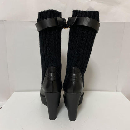 GUCCI Knit Boots Shoes EU 37.5 US 7.5 Leather Black Authentic