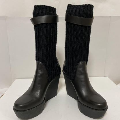 GUCCI Knit Boots Shoes EU 37.5 US 7.5 Leather Black Authentic