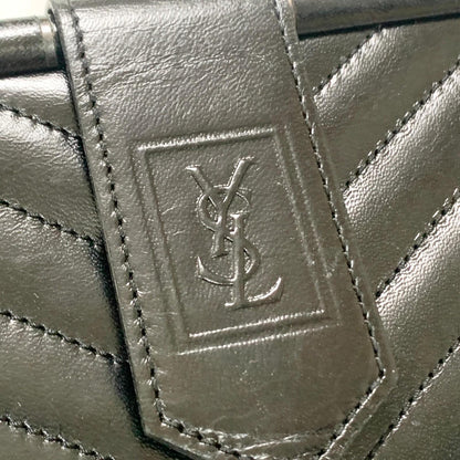 Yves Saint Laurent Clutch Bag YSL Logo Cassandra Purse Handbag Leather Black