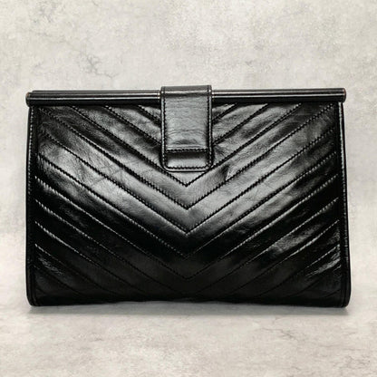 Yves Saint Laurent Clutch Bag YSL Logo Cassandra Purse Handbag Leather Black