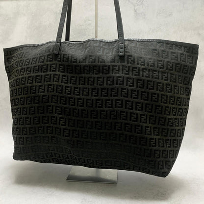 FENDI Bag FF Zucchino With Pouch Hand Tote Purse Canvas Black Used Authentic