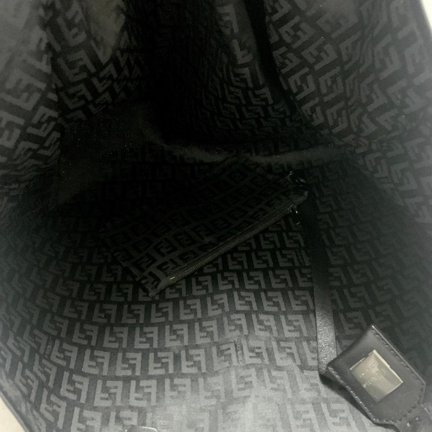FENDI Bag FF Zucchino With Pouch Hand Tote Purse Canvas Black Used Authentic