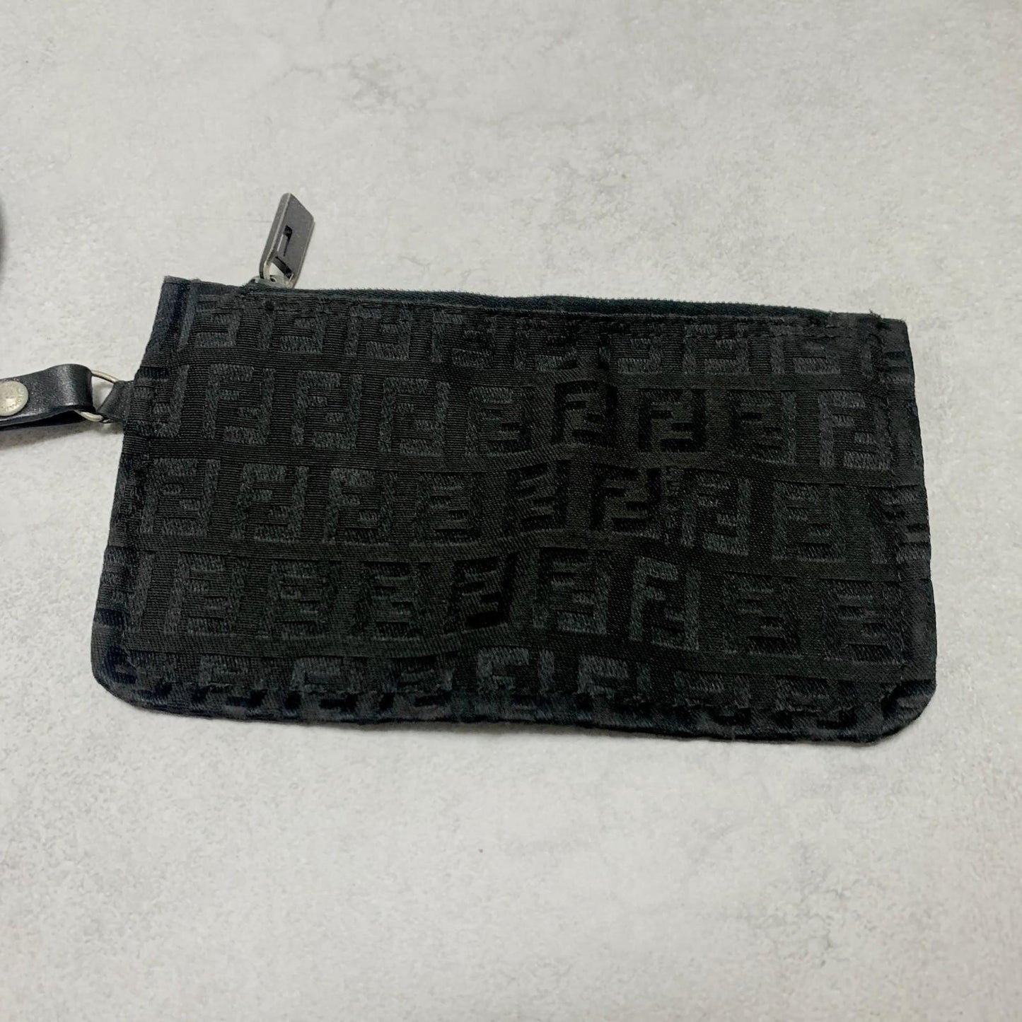FENDI Bag FF Zucchino With Pouch Hand Tote Purse Canvas Black Used Authentic