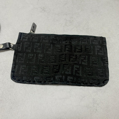 FENDI Bag FF Zucchino With Pouch Hand Tote Purse Canvas Black Used Authentic
