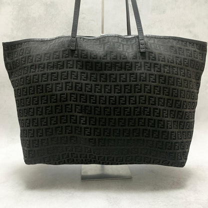 FENDI Bag FF Zucchino With Pouch Hand Tote Purse Canvas Black Used Authentic