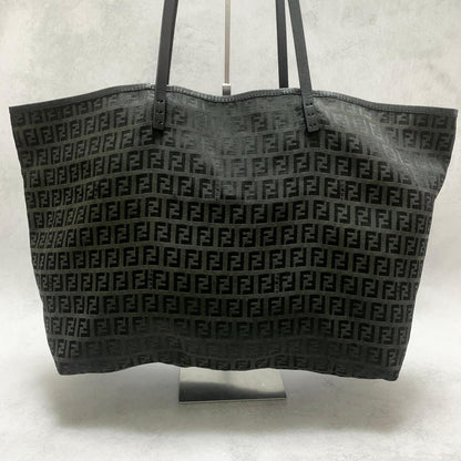 FENDI Bag FF Zucchino With Pouch Hand Tote Purse Canvas Black Used Authentic