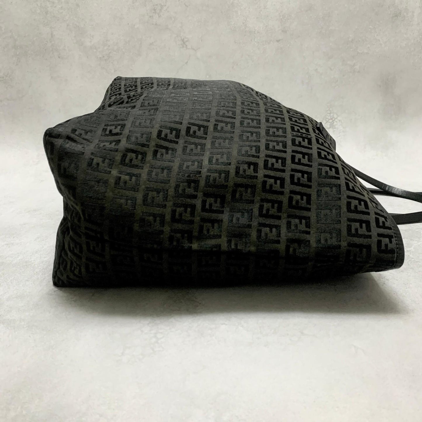 FENDI Bag FF Zucchino With Pouch Hand Tote Purse Canvas Black Used Authentic