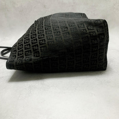 FENDI Bag FF Zucchino With Pouch Hand Tote Purse Canvas Black Used Authentic