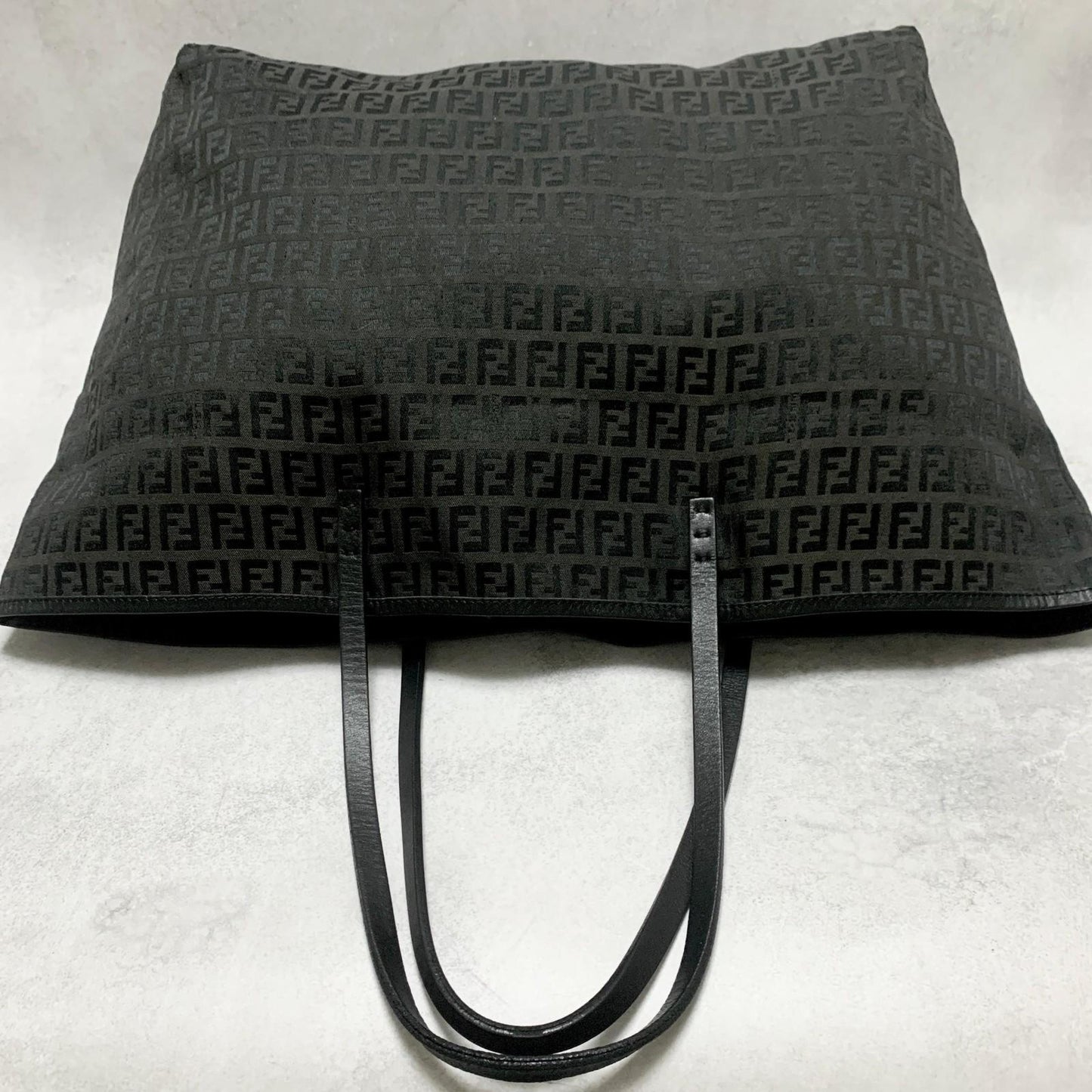 FENDI Bag FF Zucchino With Pouch Hand Tote Purse Canvas Black Used Authentic