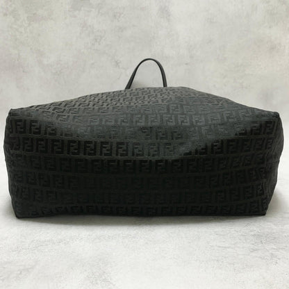 FENDI Bag FF Zucchino With Pouch Hand Tote Purse Canvas Black Used Authentic