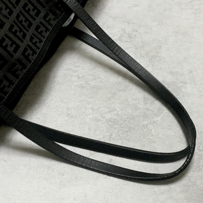 FENDI Bag FF Zucchino With Pouch Hand Tote Purse Canvas Black Used Authentic