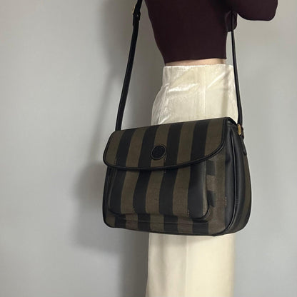 FENDI Bag Pecan FF Shoulder Purse Leather Brown Gold Used Women's Authentic