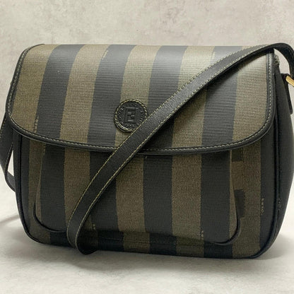 FENDI Bag Pecan FF Shoulder Purse Leather Brown Gold Used Women's Authentic