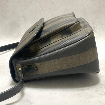 FENDI Bag Pecan FF Shoulder Purse Leather Brown Gold Used Women's Authentic