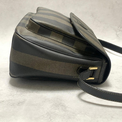FENDI Bag Pecan FF Shoulder Purse Leather Brown Gold Used Women's Authentic