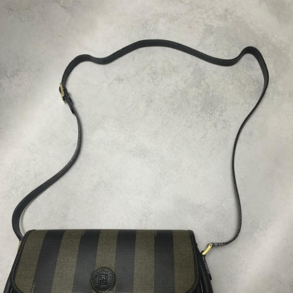 FENDI Bag Pecan FF Shoulder Purse Leather Brown Gold Used Women's Authentic