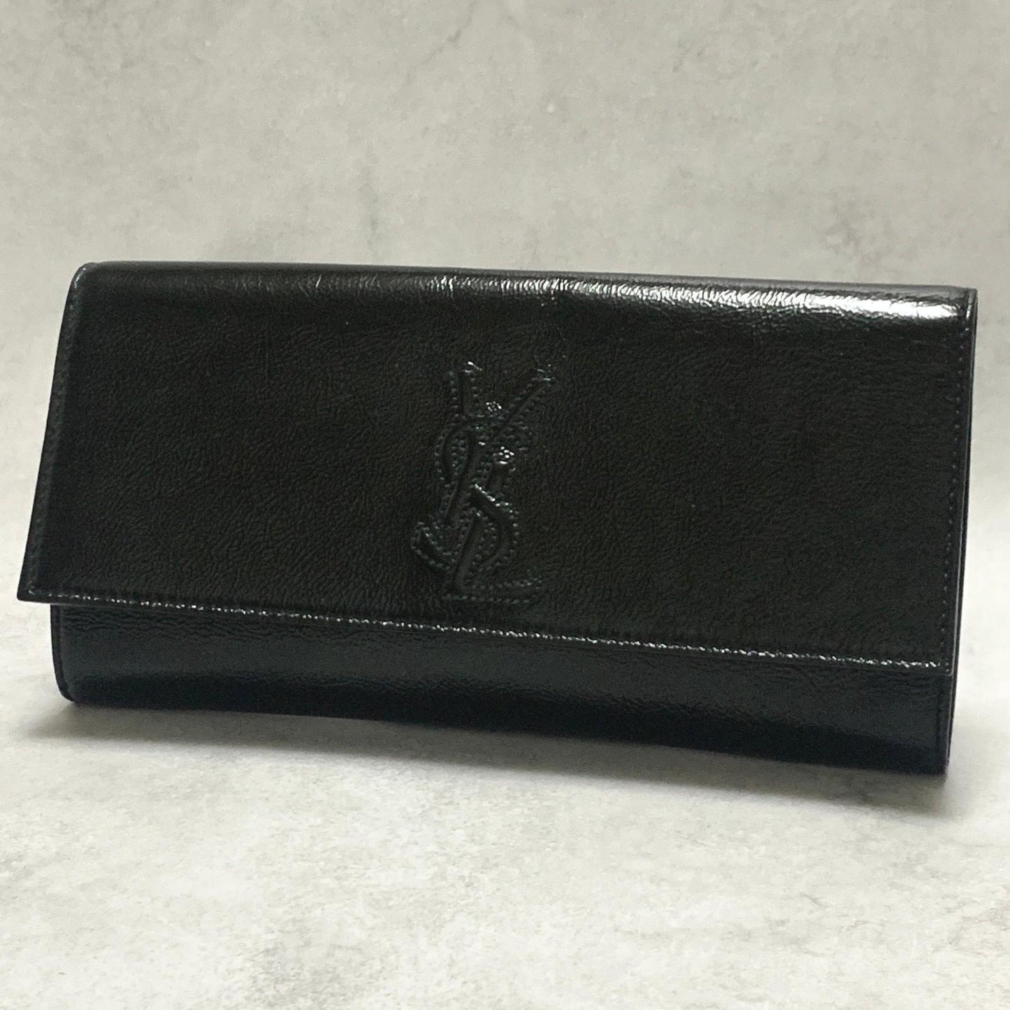 Saint Laurent Bag YSL Cassandra Clutch Purse Hand Patent Black Gold Authentic