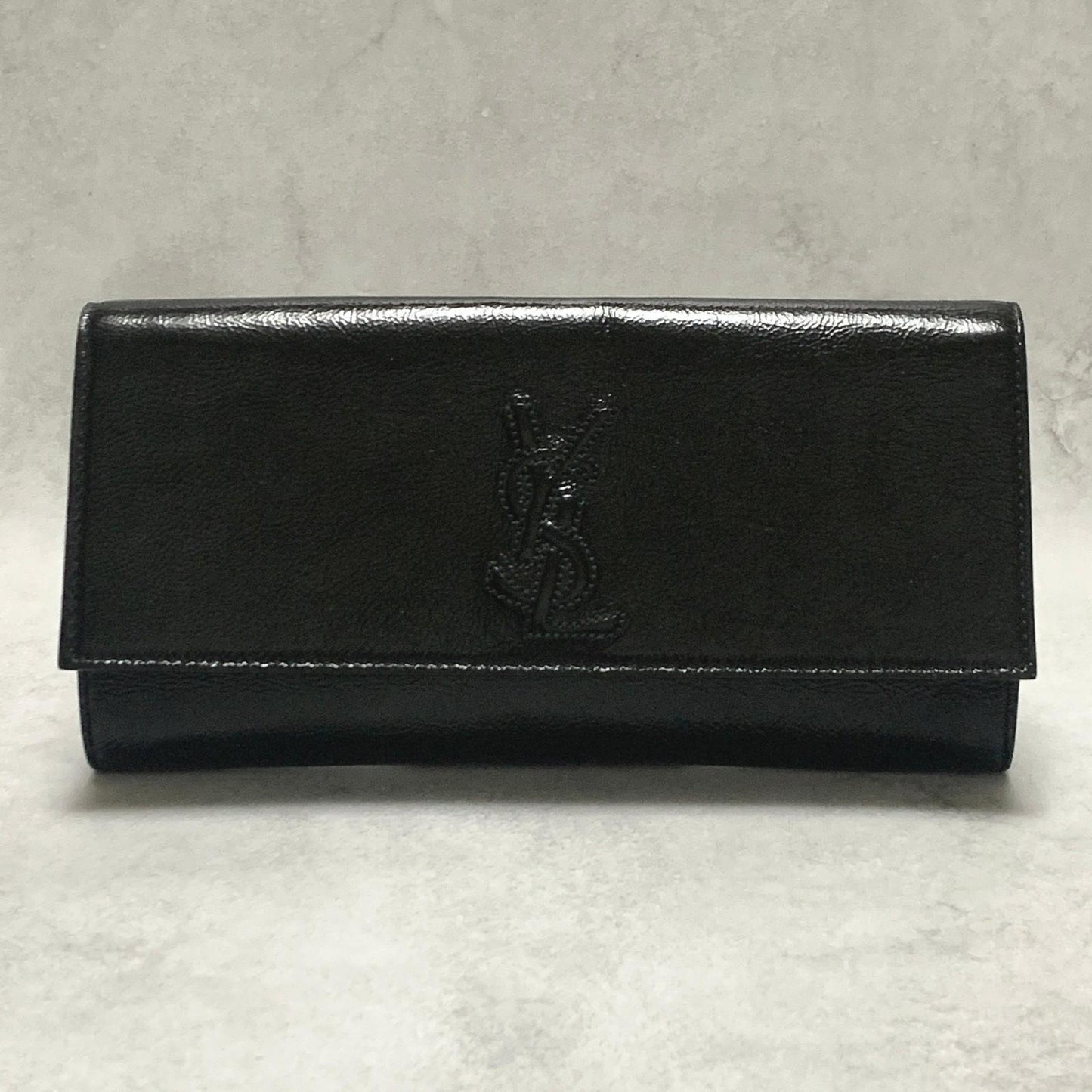 Saint Laurent Bag YSL Cassandra Clutch Purse Hand Patent Black Gold Authentic