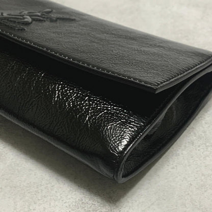 Saint Laurent Bag YSL Cassandra Clutch Purse Hand Patent Black Gold Authentic