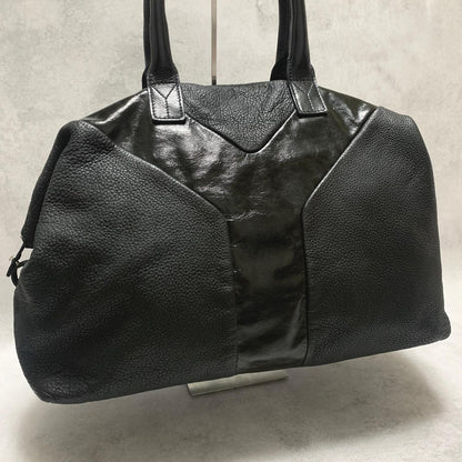 Saint Laurent Bag Easy YSL Boston Hand Tote Purse Leather Black Silver Authentic