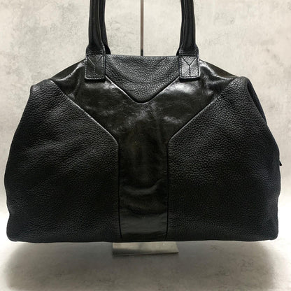 Saint Laurent Bag Easy YSL Boston Hand Tote Purse Leather Black Silver Authentic