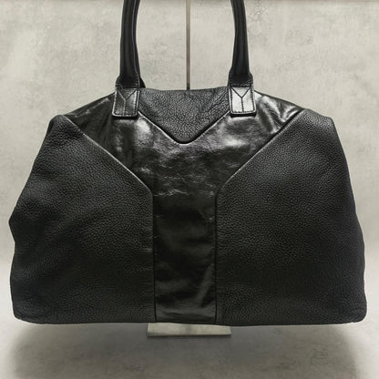 Saint Laurent Bag Easy YSL Boston Hand Tote Purse Leather Black Silver Authentic