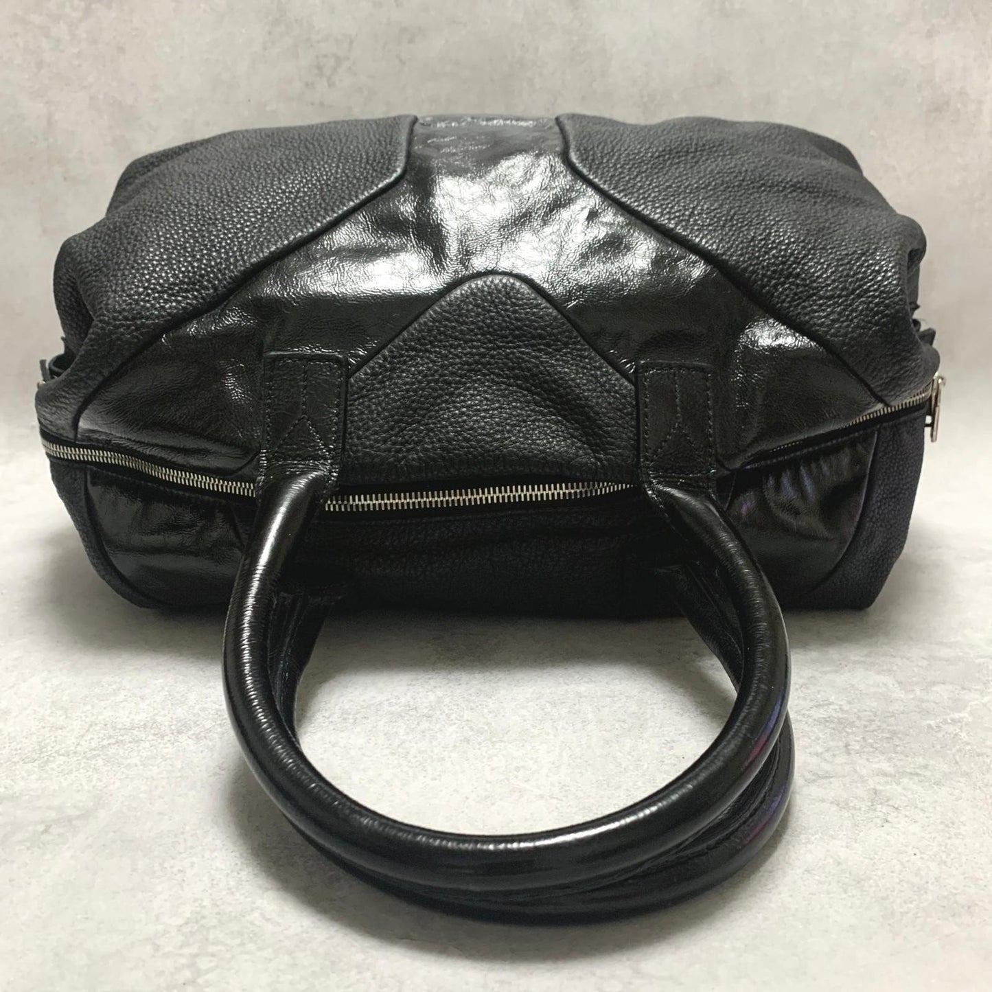 Saint Laurent Bag Easy YSL Boston Hand Tote Purse Leather Black Silver Authentic