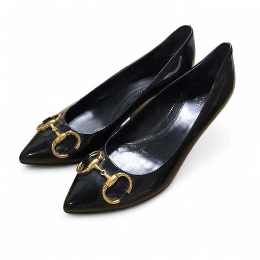 GUCCI Shoes Pumps Heel Horsebit EU 36 US 6 Black Authentic