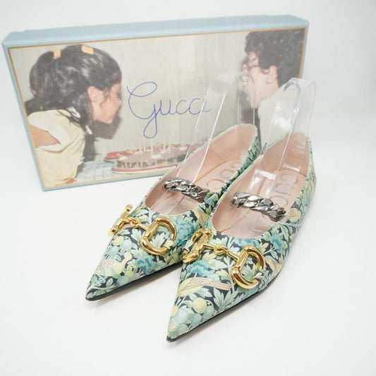 GUCCI Shoes Pumps Heel Flat Chain EU 36 US 6 Green Authentic