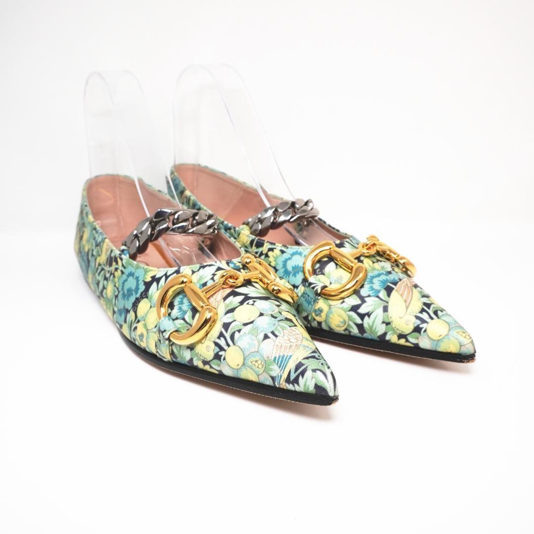 GUCCI Shoes Pumps Heel Flat Chain EU 36 US 6 Green Authentic