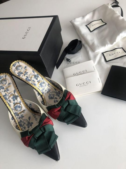 GUCCI Shoes Pumps Heel Ribbon EU 36 US 6 Leather Multicolor Authentic