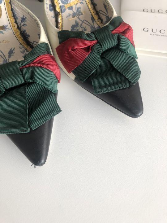 GUCCI Shoes Pumps Heel Ribbon EU 36 US 6 Leather Multicolor Authentic