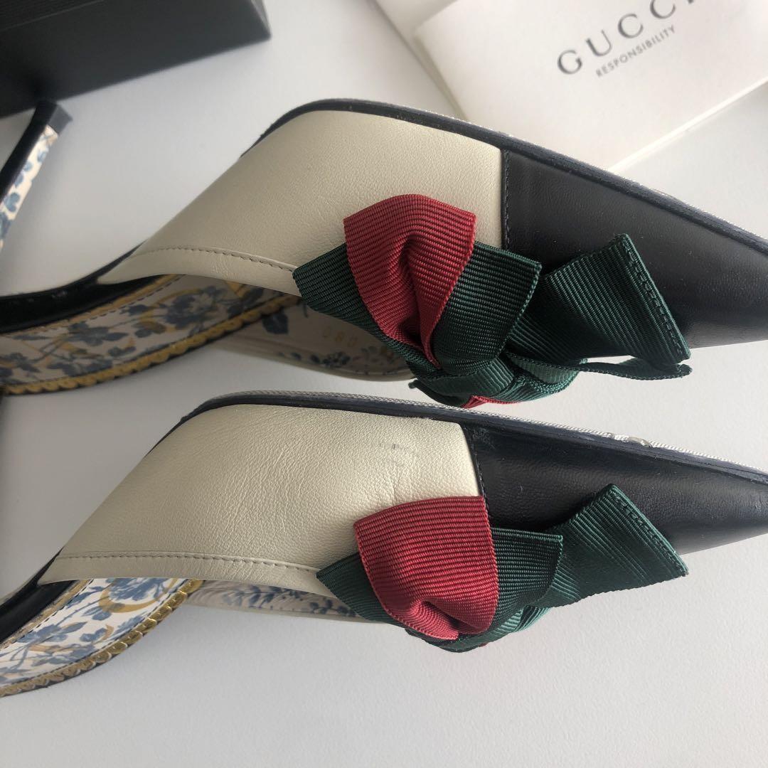 GUCCI Shoes Pumps Heel Ribbon EU 36 US 6 Leather Multicolor Authentic