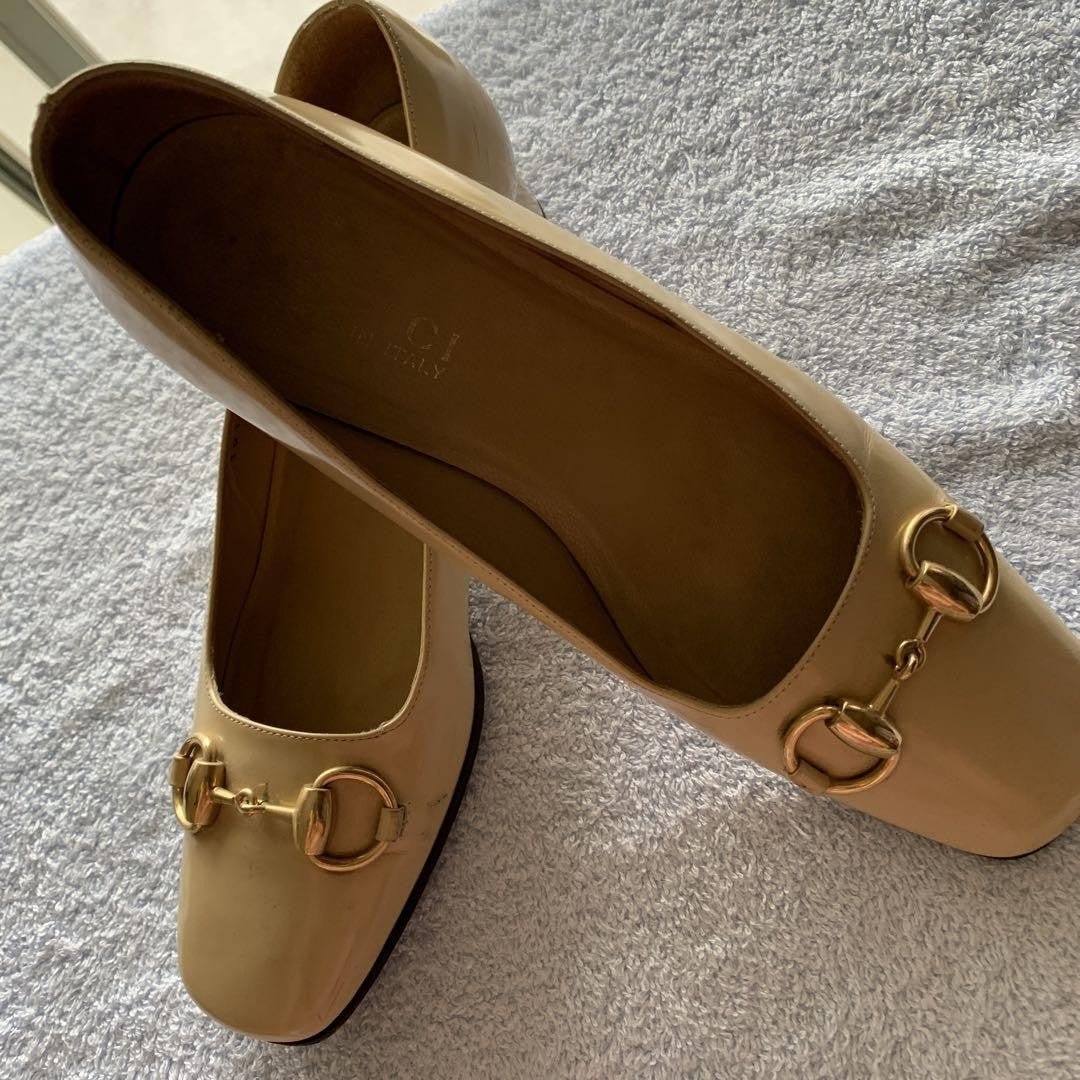 GUCCI Shoes Pumps Heel Horsebit EU 37.5 US 7.5 Beige Authentic