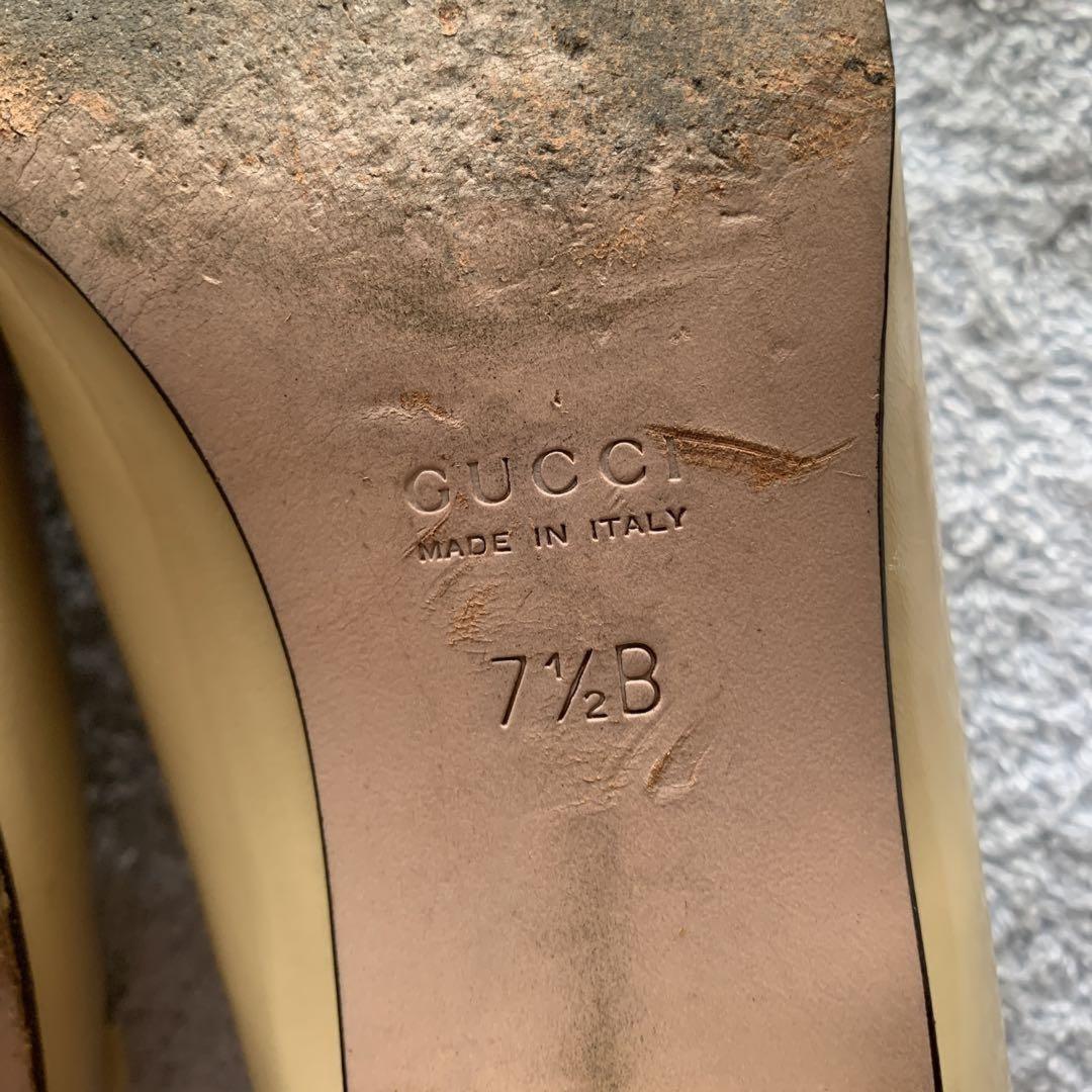 GUCCI Shoes Pumps Heel Horsebit EU 37.5 US 7.5 Beige Authentic