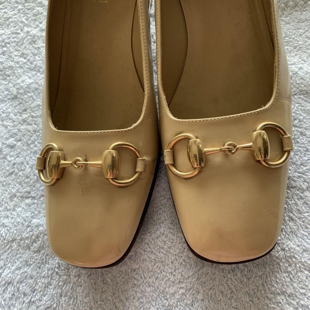 GUCCI Shoes Pumps Heel Horsebit EU 37.5 US 7.5 Beige Authentic