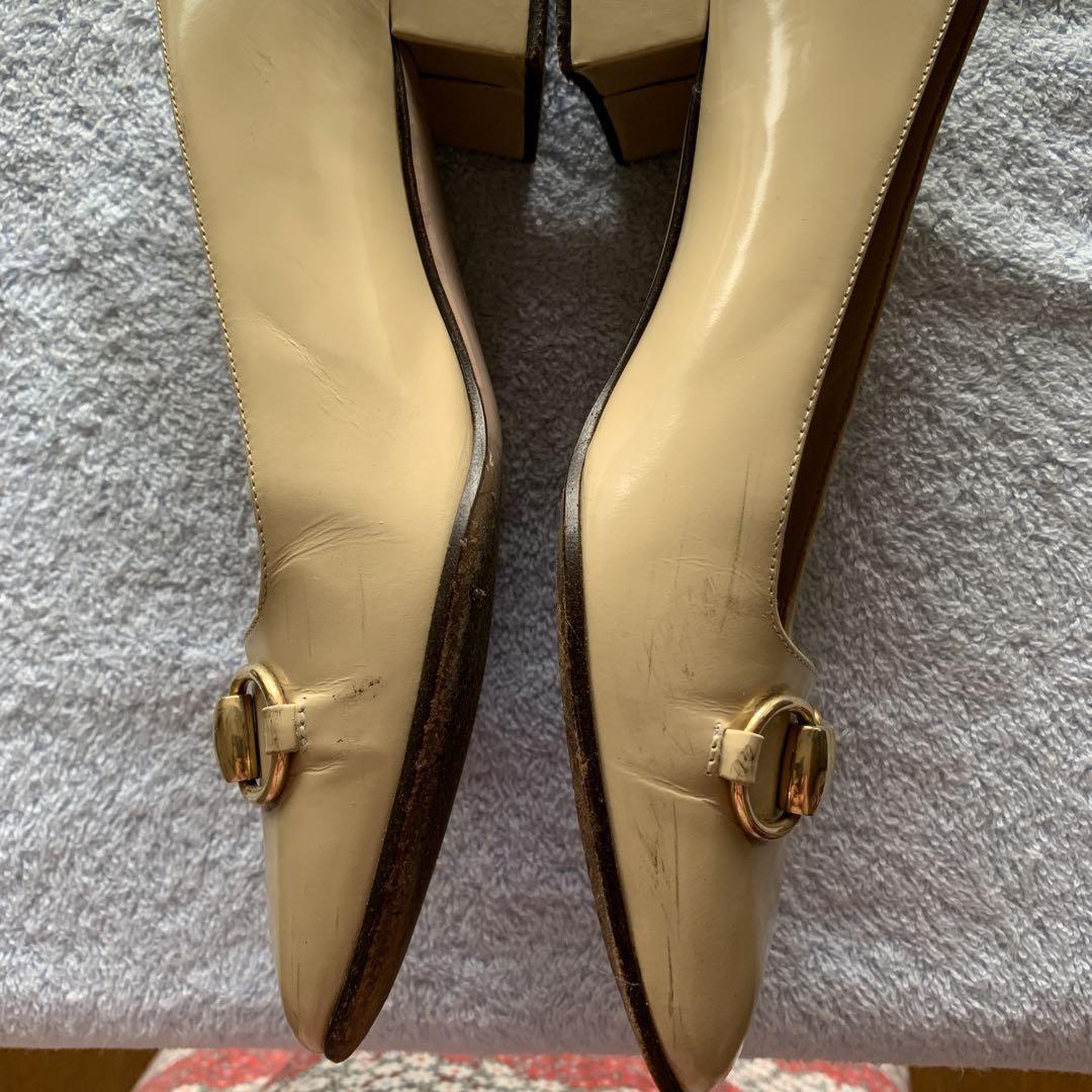 GUCCI Shoes Pumps Heel Horsebit EU 37.5 US 7.5 Beige Authentic