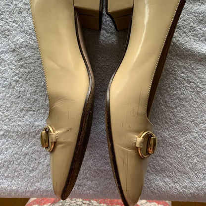 GUCCI Shoes Pumps Heel Horsebit EU 37.5 US 7.5 Beige Authentic