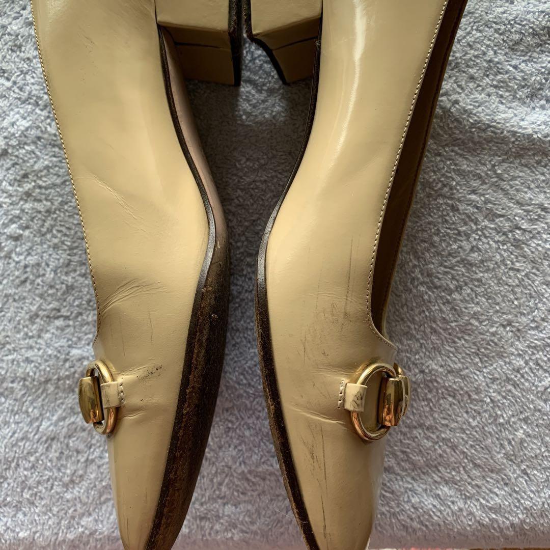 GUCCI Shoes Pumps Heel Horsebit EU 37.5 US 7.5 Beige Authentic