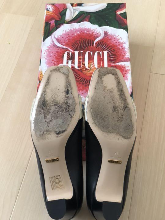 GUCCI Shoes Pumps Heel GG EU 37 US 7 Leather White Black Authentic