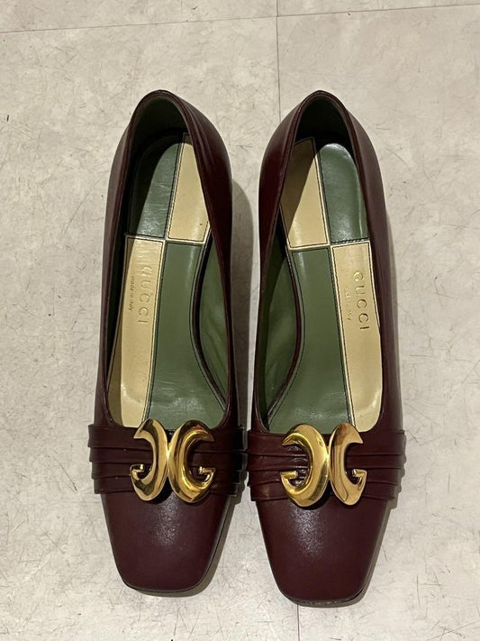 GUCCI Shoes Pumps Heel EU 36 US 6 Burgundy Authentic