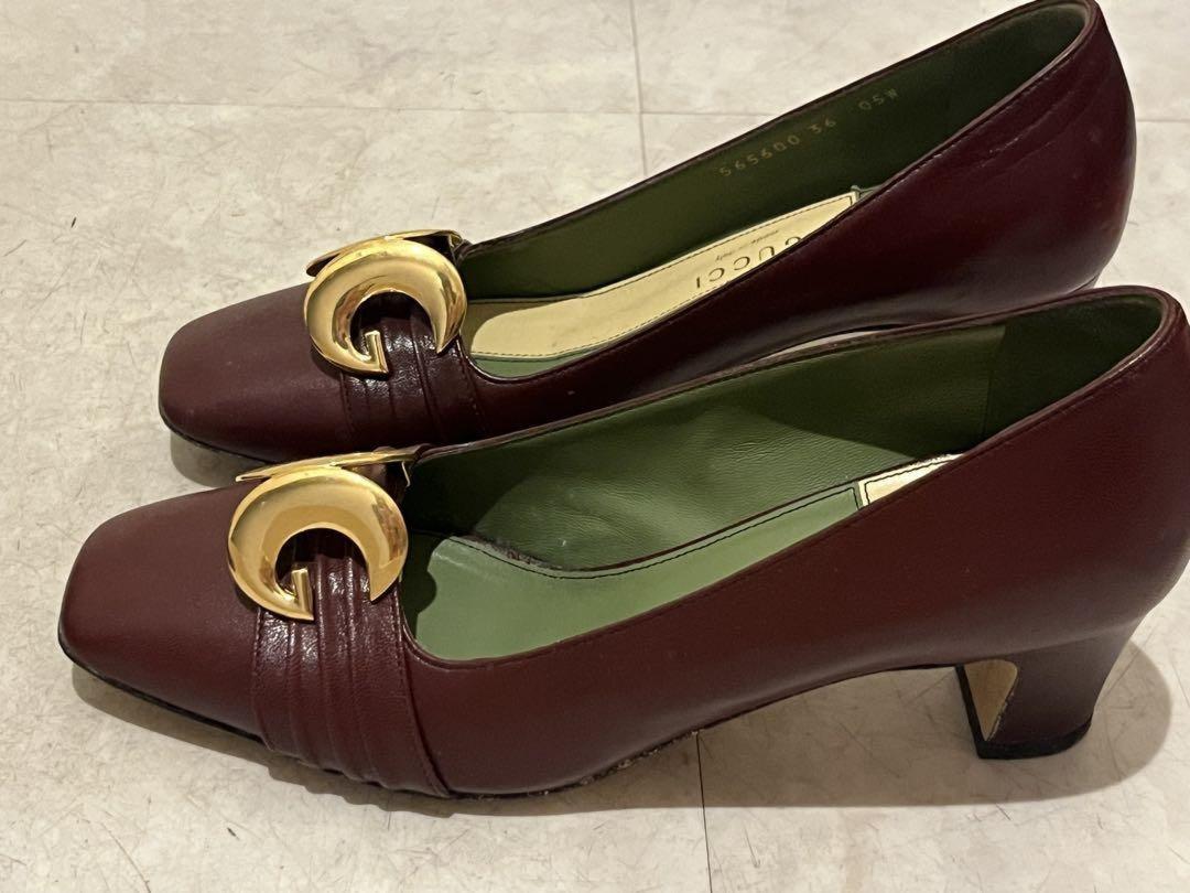 GUCCI Shoes Pumps Heel EU 36 US 6 Burgundy Authentic