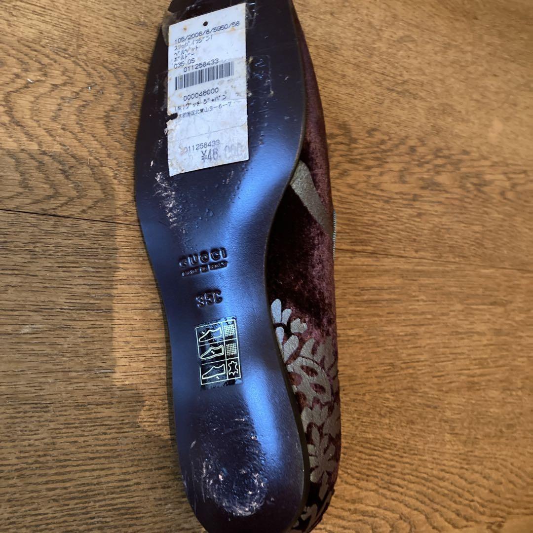 GUCCI Shoes Pumps Flat Right/EU35 Left/EU35.5 Bordeaux Velvet Authentic