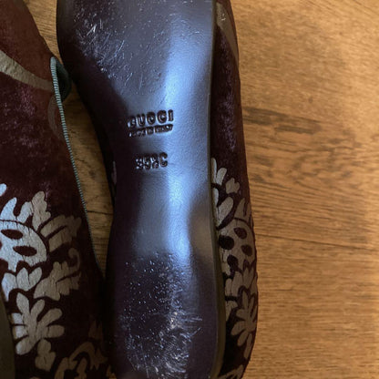 GUCCI Shoes Pumps Flat Right/EU35 Left/EU35.5 Bordeaux Velvet Authentic